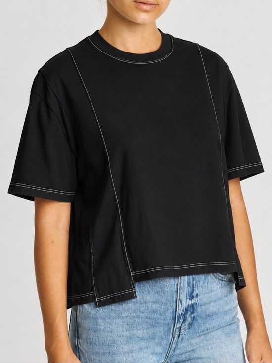 pistola Tops - NWT PISTOLA Asymmetrical black short sleeve top with exposed stitching sz small